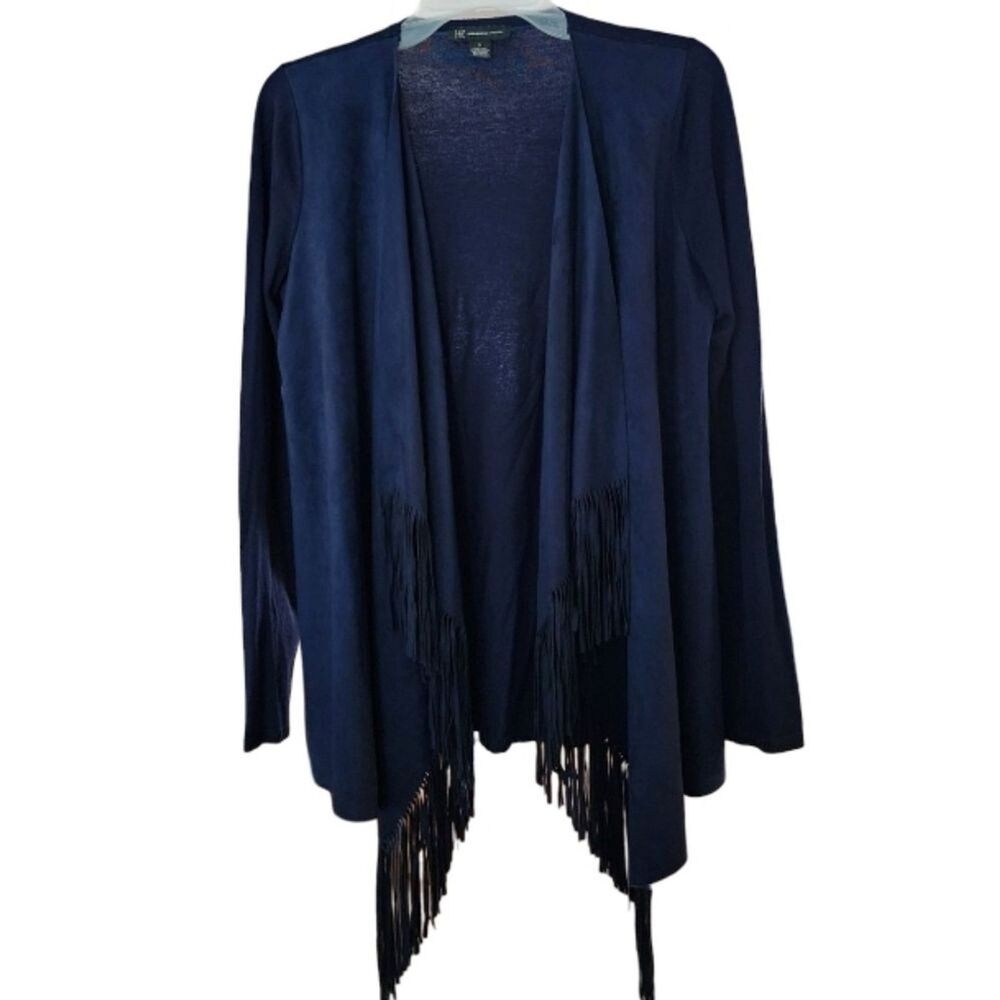INC International Concepts Navy Blue Fringed Cardigan Women's Medium‎